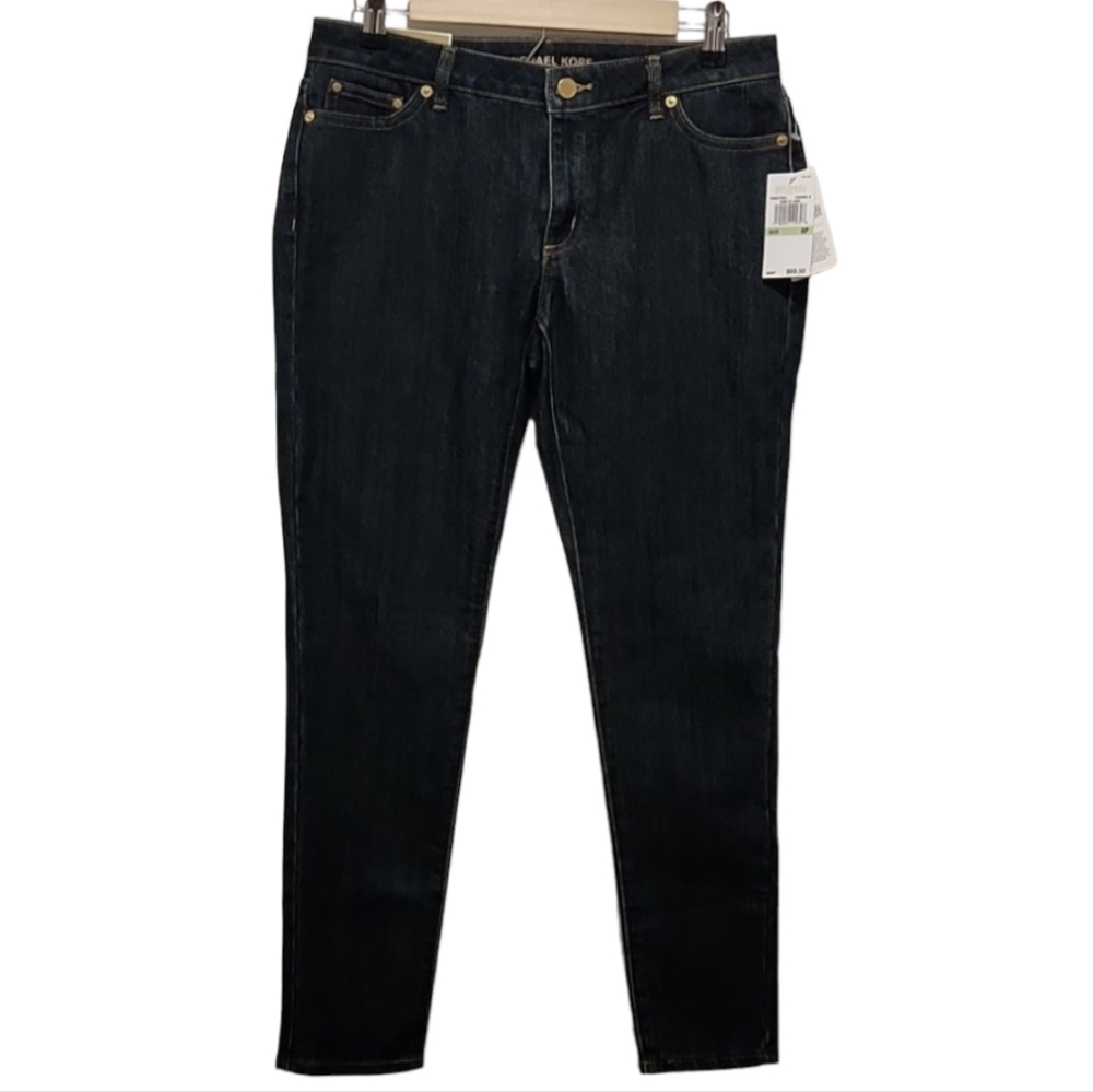 NWT Michael Kors Izzy Skinny  Mid Rise Blue Jeans  Gold Accents 8P